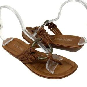 Bernardo Brown Leather Metallic Ring Wedge Thong Sandals - Size 7